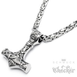 Thors Hammer Mjölnir aus Edelstahl mit Halskette Königskette Herren Wikingerschmuck
