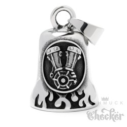 V2 Motorblock Biker-Bell aus Edelstahl Motorrad Glücksglocke Engine Motor silber