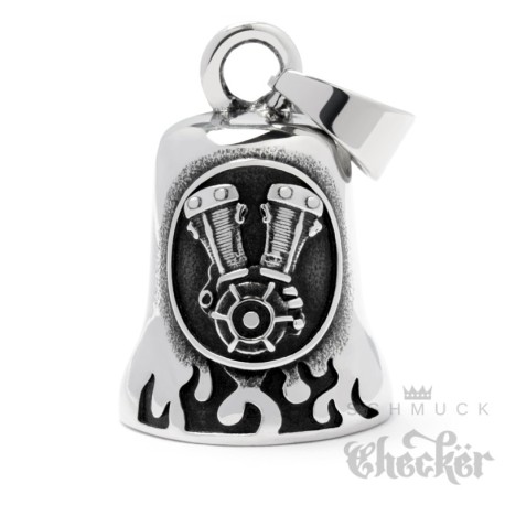 V2 Motorblock Biker-Bell aus Edelstahl Motorrad Glücksglocke Engine Motor silber