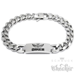 100% BIKER Armband aus Edelstahl mit Totenkopf & Flügel Panzerkette Bikerschmuck