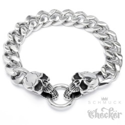 Totenkopf Panzerarmband mit Ringverschluss 316L Edelstahl silber Skull Bikerarmband