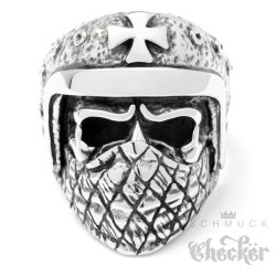 Bikerring maskierter Totenkopf mit Helm & Eisernes Kreuz Outlaw Ring aus Edelstahl