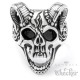 Devil Skull Ring aus Edelstahl Totenkopf mit Hörnern & Lilienkreuz Teufel Bikerring