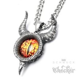 Evil Eye Anhänger mit Hörnern aus 316L Edelstahl Sauron Feuer Auge + Panzerkette