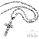 Großes verziertes Kreuz aus Edelstahl silber Bikerkreuz Anhänger mit Königskette
