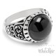 Verzierter Ring mit rundem Onyx Stein schwarz silber Edelstahl Damen Herren Muster