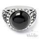 Verzierter Ring mit rundem Onyx Stein schwarz silber Edelstahl Damen Herren Muster