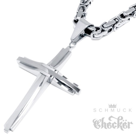 Vorgoldeter Kreuz Anhänger mit Königskette 18k Gold 316L Edelstahl Männer Halskette