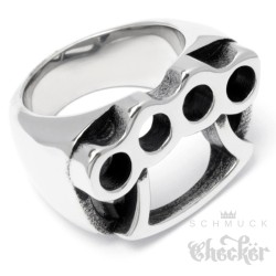 Massiver Schlagring Herren Ring aus Edelstahl silber hochwertig Outlaw Gangster