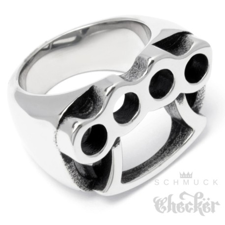 Massiver Schlagring Herren Ring aus Edelstahl silber hochwertig Outlaw Gangster