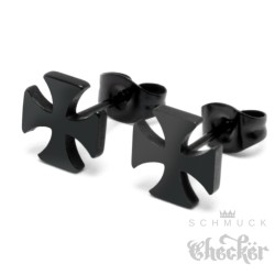 Schwarze Ohrstecker mit Eisernem Kreuz aus Edelstahl Biker Ohrringe Iron Cross