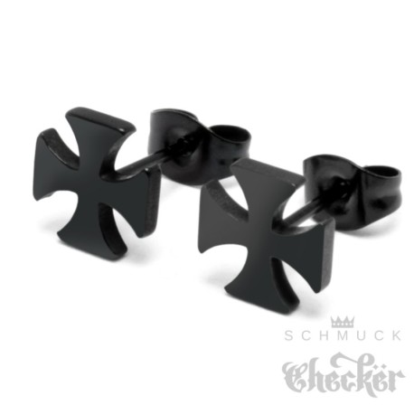 Schwarze Ohrstecker mit Eisernem Kreuz aus Edelstahl Biker Ohrringe Iron Cross