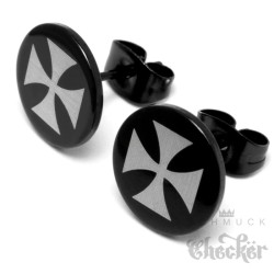 Eisernes Kreuz Ohrstecker aus Edelstahl runde schwarze Ohrringe Herren Bikerschmuck