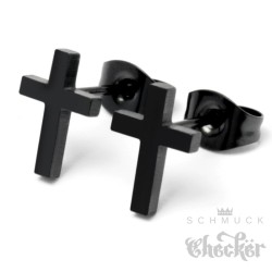 Schlichte Kreuz Ohrstecker aus geschwärztem Edelstahl Schwarze Herren Kreuz Ohrringe