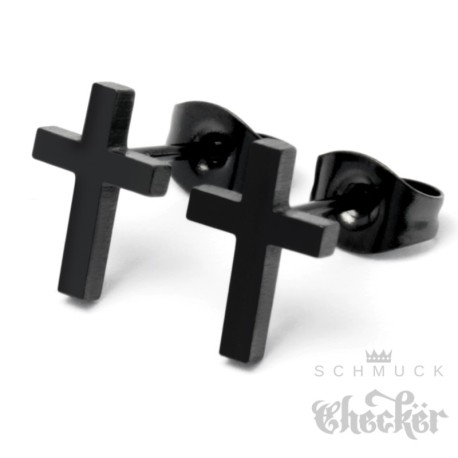 Schlichte Kreuz Ohrstecker aus geschwärztem Edelstahl Schwarze Herren Kreuz Ohrringe