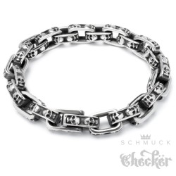 Totenkopfarmband aus massivem 316L Edelstahl Herren Biker Armkette silber Skulls