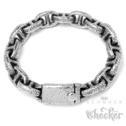 XL Herren Armband 316L Edelstahl hochwertiges Bikerarmband silber Dellenstruktur