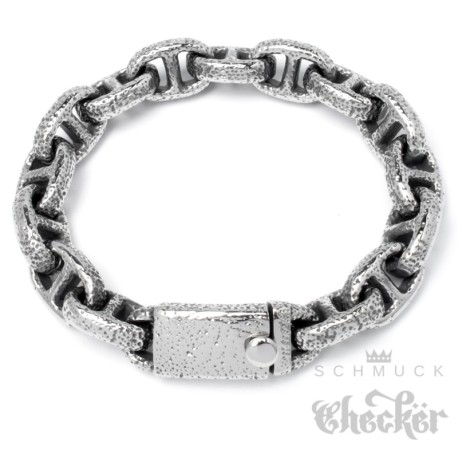 XL Herren Armband 316L Edelstahl hochwertiges Bikerarmband silber Dellenstruktur