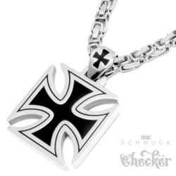 Edelstahl Anhänger Eisernes Kreuz schwarz silber massiv + 60cm Königskette Biker