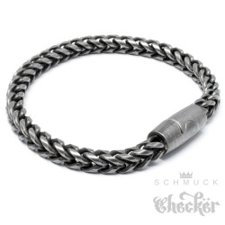 Massives Herren Fuchsschwanz-Armband aus Edelstahl hochwertige Armkette dunkelgrau