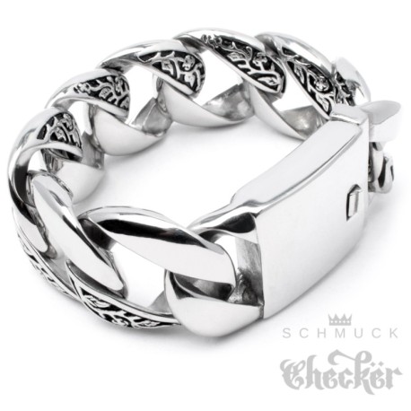 Massives XXL Edelstahl Herren Armband Panzerkette schwer dick Muster Biker