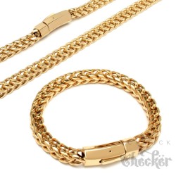 XL Fuchsschwanzkette und Armband Set aus Edelstahl dicke gold Halskette Geschenk