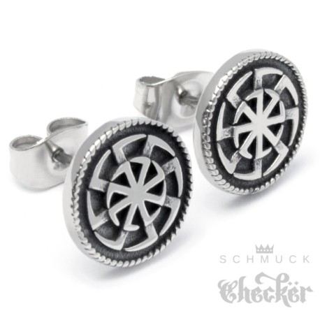 Sonnenrad Ohrstecker aus 316L Edelstahl silber Germanen Wikinger Slawen Ohrringe