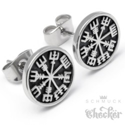 Vegvisir Ohrstecker aus 316L Edelstahl Germanen Wikinger Ohrringe Runenkompass