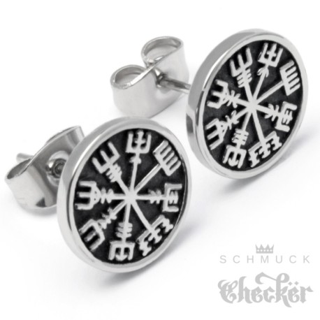 Vegvisir Ohrstecker aus 316L Edelstahl Germanen Wikinger Ohrringe Runenkompass