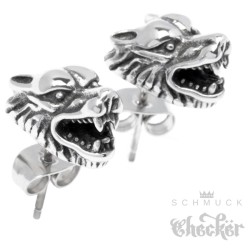 Detaillierte Wolf Ohrstecker aus Edelstahl 316L Wölfe Männer Bikerschmuck Ohrringe