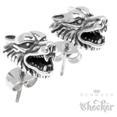 Detaillierte Wolf Ohrstecker aus Edelstahl 316L Wölfe Männer Bikerschmuck Ohrringe