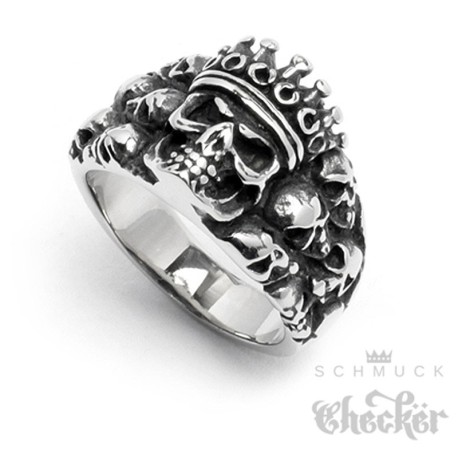 Edelstahl Ring silber massiv Totenkopf mit Krone König Skull King Biker Gothic