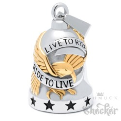 Live to Ride Biker-Bell aus Edelstahl goldener Adler Motorrad Glücksglocke silber