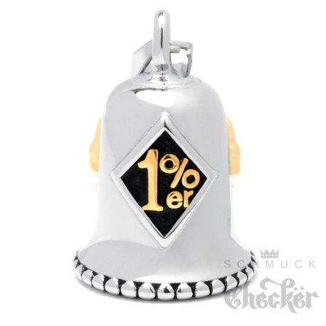 Onepercenter Biker-Bell aus Edelstahl silber gold poliert Einprozenter Glücksglocke