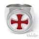 Schlichter Kreuzritter Ring aus Edelstahl mit rotem Tatzenkreuz Templer-Zeichen