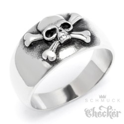 Totenkopf-Ring Crossbones Bikerring aus 316L Edelstahl silber Skull Herren Geschenk