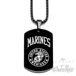 Schwarze US Marines Kette aus Edelstahl Militär Hundemarke DogTag Anhänger Halskette