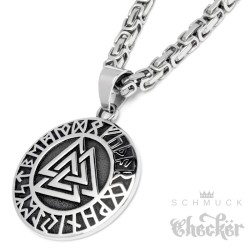 Massives Valknut-Amulett aus Edekstahl mit Halskette Schutzrunen Wikingerschmuck