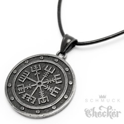 Grauer Vegvisir Runen-Kompass aus Edelstahl Gun Metal Style rustikal Wikingerschmuck