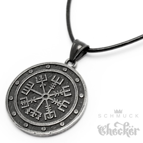 Grauer Vegvisir Runen-Kompass aus Edelstahl Gun Metal Style rustikal Wikingerschmuck