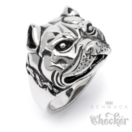 Edelstahl Herren Ring Hund Kampfhund Pitbull Dobermann Dogge Hochwertig Biker