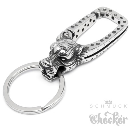Panther Karabinerhaken aus Edelstahl Schlüsselring Biker Schlüsselanhänger silber 3D