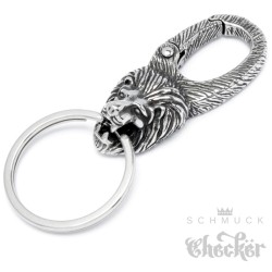 Löwe Karabinerhaken aus Edelstahl Schlüsselring Biker Schlüsselanhänger silber 3D