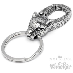 Löwin Karabinerhaken aus Edelstahl Schlüsselring Biker Schlüsselanhänger silber 3D
