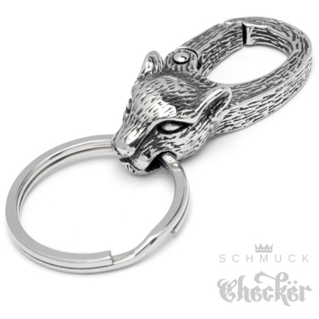 Löwin Karabinerhaken aus Edelstahl Schlüsselring Biker Schlüsselanhänger silber 3D