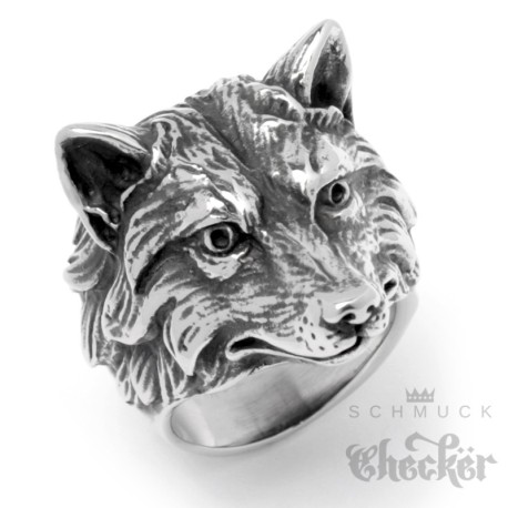 Detaillierter Bikerring mit Fuchs-Motiv aus Edelstahl hochwertig silber Fox Ring