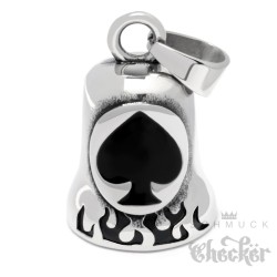 Pik Biker-Bell mit Flammen Motorrad Glöckchen aus Edelstahl Spade Glücksbringer