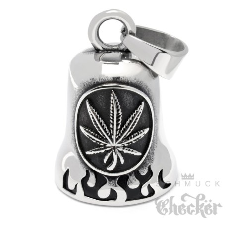 Hanfblatt Bikerbell aus Edelstahl Weed Marihuana Glücksglöckchen Motorrad Bell