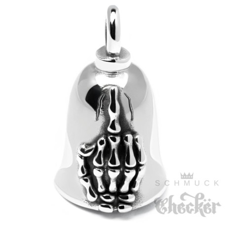 Bikerbell mit Skelett-Stinkefinger Fuck Finger Edelstahl Motorrad Glöckchen Bell