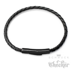 Dünnes Lederarmband schwarz mit Edelstahl-Verschluss hochwertiges Herren-Armband